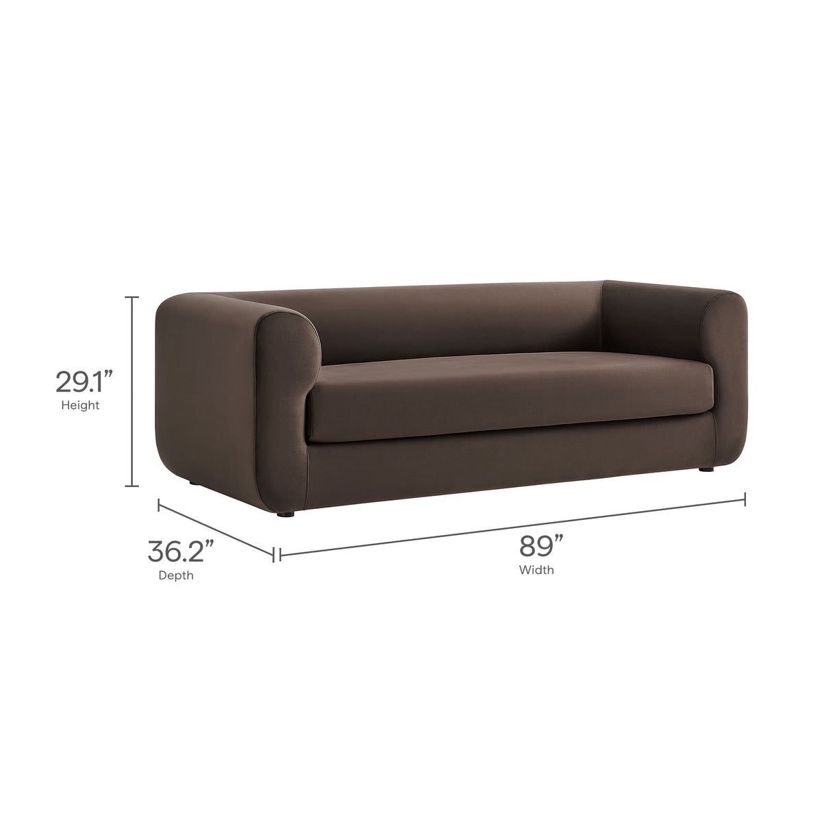 Leif Chocolate Brown 89" Performance Velvet Upholstered Sofa - Ornate Home