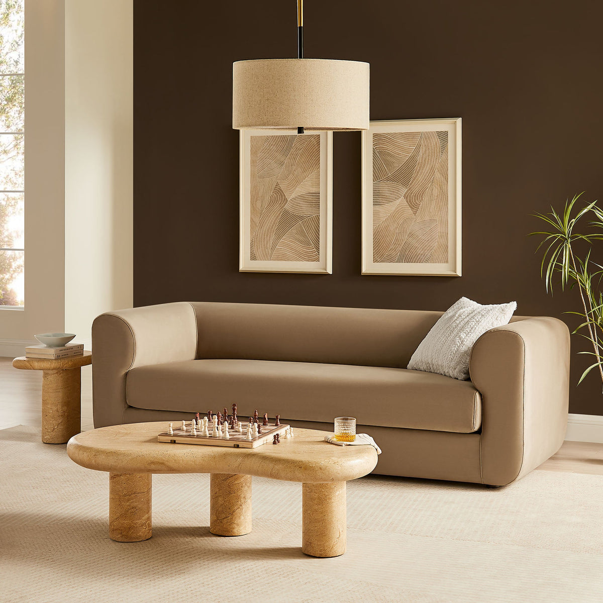 Leif Taupe 89" Performance Velvet Upholstered Sofa - Ornate Home