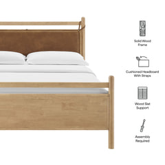 Leni Light Oak/Canyon Full Size Vegan Leather and Wood Platform Bed Frame - Ornate Home