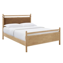 Leni Light Oak/Canyon King Size Vegan Leather and Wood Platform Bed Frame - Ornate Home