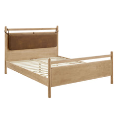 Leni Light Oak/Canyon King Size Vegan Leather and Wood Platform Bed Frame - Ornate Home