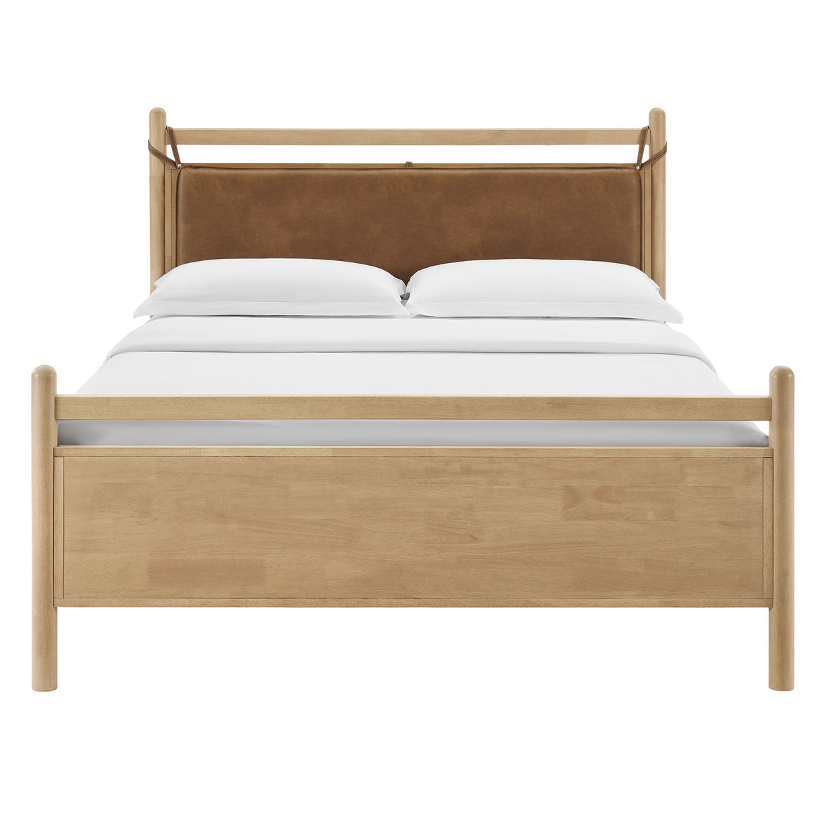 Leni Light Oak/Canyon King Size Vegan Leather and Wood Platform Bed Frame - Ornate Home