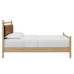Leni Light Oak/Canyon King Size Vegan Leather and Wood Platform Bed Frame - Ornate Home