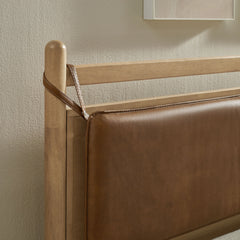Leni Light Oak/Canyon Queen Size Vegan Leather and Wood Platform Bed Frame - Ornate Home