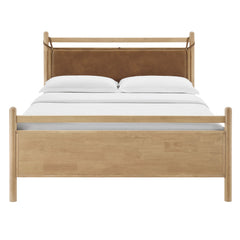 Leni Light Oak/Canyon Queen Size Vegan Leather and Wood Platform Bed Frame - Ornate Home