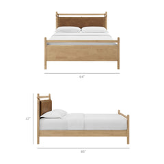 Leni Light Oak/Canyon Queen Size Vegan Leather and Wood Platform Bed Frame - Ornate Home