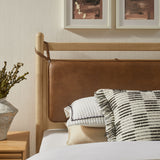 Leni Light Oak/Canyon Twin Size Vegan Leather and Wood Platform Bed Frame - Ornate Home