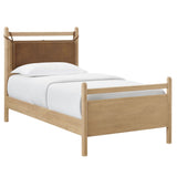 Leni Light Oak/Canyon Twin Size Vegan Leather and Wood Platform Bed Frame - Ornate Home