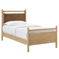 Leni Light Oak/Canyon Twin Size Vegan Leather and Wood Platform Bed Frame - Ornate Home