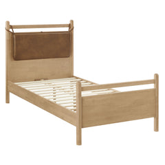 Leni Light Oak/Canyon Twin Size Vegan Leather and Wood Platform Bed Frame - Ornate Home