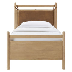 Leni Light Oak/Canyon Twin Size Vegan Leather and Wood Platform Bed Frame - Ornate Home