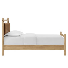 Leni Light Oak/Canyon Twin Size Vegan Leather and Wood Platform Bed Frame - Ornate Home
