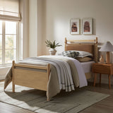 Leni Light Oak/Canyon Twin Size Vegan Leather and Wood Platform Bed Frame - Ornate Home