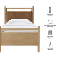 Leni Light Oak/Canyon Twin Size Vegan Leather and Wood Platform Bed Frame - Ornate Home