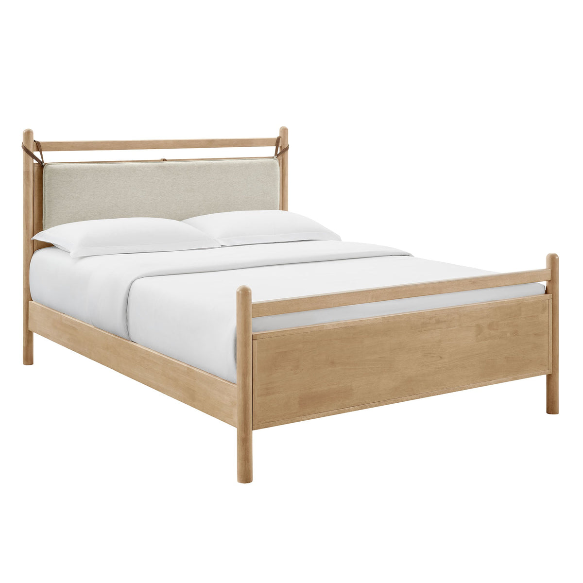 Leni Light Oak Heathered Ivory Full Size Wood Platform Bed Frame - Ornate Home