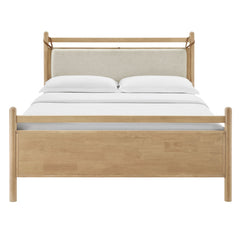 Leni Light Oak Heathered Ivory Full Size Wood Platform Bed Frame - Ornate Home