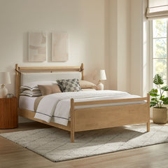 Leni Light Oak Heathered Ivory Full Size Wood Platform Bed Frame - Ornate Home
