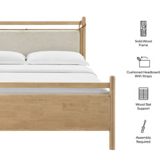 Leni Light Oak Heathered Ivory Queen Size Wood Platform Bed Frame - Ornate Home