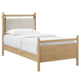 Leni Light Oak Heathered Ivory Twin Size Wood Platform Bed Frame - Ornate Home