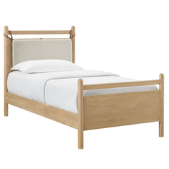 Leni Light Oak Heathered Ivory Twin Size Wood Platform Bed Frame - Ornate Home