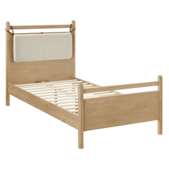 Leni Light Oak Heathered Ivory Twin Size Wood Platform Bed Frame - Ornate Home