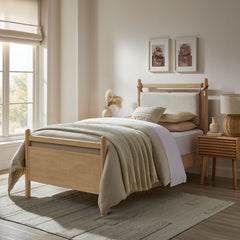 Leni Light Oak Heathered Ivory Twin Size Wood Platform Bed Frame - Ornate Home