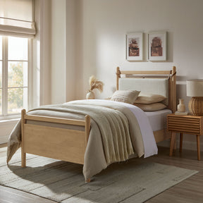 Leni Light Oak Heathered Ivory Twin Size Wood Platform Bed Frame - Ornate Home