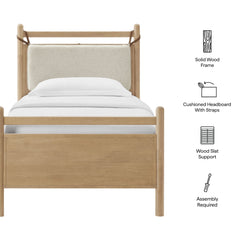Leni Light Oak Heathered Ivory Twin Size Wood Platform Bed Frame - Ornate Home