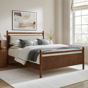 Leni Walnut Heathered Ivory Full Size Wood Platform Bed Frame - Ornate Home