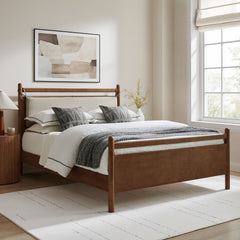 Leni Walnut Heathered Ivory King Size Wood Platform Bed Frame - Ornate Home