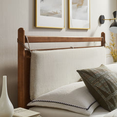 Leni Walnut Heathered Ivory Queen Size Wood Platform Bed Frame - Ornate Home