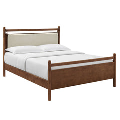 Leni Walnut Heathered Ivory Queen Size Wood Platform Bed Frame - Ornate Home