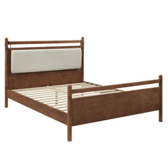 Leni Walnut Heathered Ivory Queen Size Wood Platform Bed Frame - Ornate Home