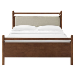 Leni Walnut Heathered Ivory Queen Size Wood Platform Bed Frame - Ornate Home