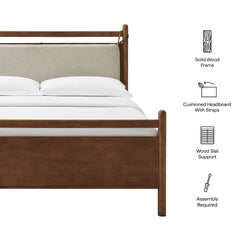 Leni Walnut Heathered Ivory Queen Size Wood Platform Bed Frame - Ornate Home