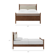 Leni Walnut Heathered Ivory Queen Size Wood Platform Bed Frame - Ornate Home