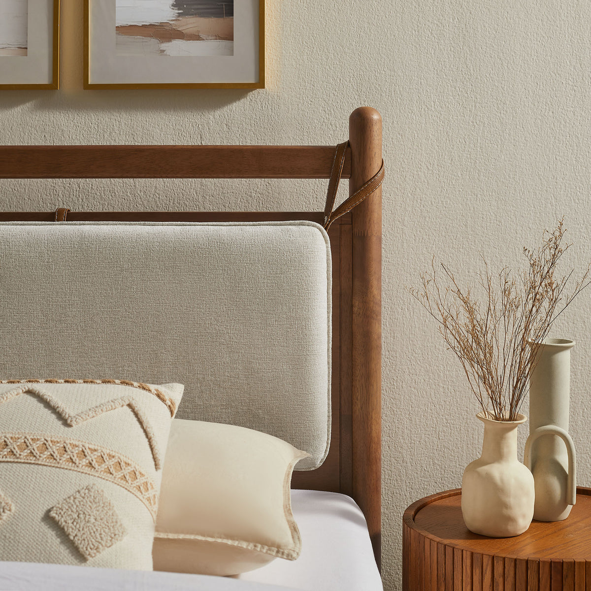Leni Walnut Heathered Ivory Twin Size Wood Platform Bed Frame - Ornate Home