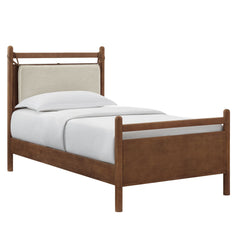 Leni Walnut Heathered Ivory Twin Size Wood Platform Bed Frame - Ornate Home