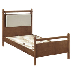 Leni Walnut Heathered Ivory Twin Size Wood Platform Bed Frame - Ornate Home