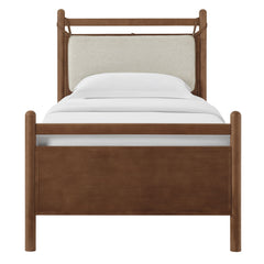 Leni Walnut Heathered Ivory Twin Size Wood Platform Bed Frame - Ornate Home