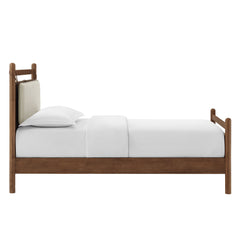 Leni Walnut Heathered Ivory Twin Size Wood Platform Bed Frame - Ornate Home