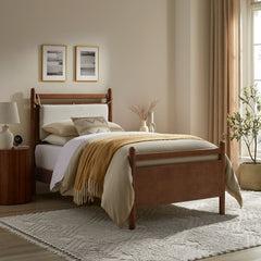 Leni Walnut Heathered Ivory Twin Size Wood Platform Bed Frame - Ornate Home