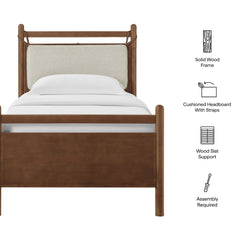 Leni Walnut Heathered Ivory Twin Size Wood Platform Bed Frame - Ornate Home
