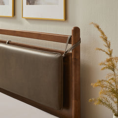 Leni Walnut/Mushroom Full Size Vegan Leather and Wood Platform Bed Frame - Ornate Home