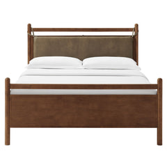 Leni Walnut/Mushroom Full Size Vegan Leather and Wood Platform Bed Frame - Ornate Home