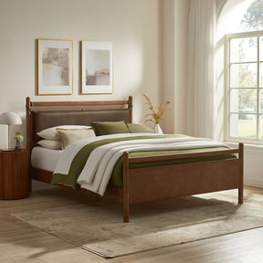 Leni Walnut/Mushroom Full Size Vegan Leather and Wood Platform Bed Frame - Ornate Home
