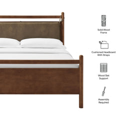 Leni Walnut/Mushroom Full Size Vegan Leather and Wood Platform Bed Frame - Ornate Home