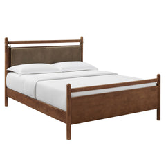 Leni Walnut/Mushroom King Size Vegan Leather and Wood Platform Bed Frame - Ornate Home