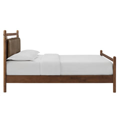Leni Walnut/Mushroom King Size Vegan Leather and Wood Platform Bed Frame - Ornate Home