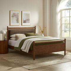 Leni Walnut/Mushroom King Size Vegan Leather and Wood Platform Bed Frame - Ornate Home